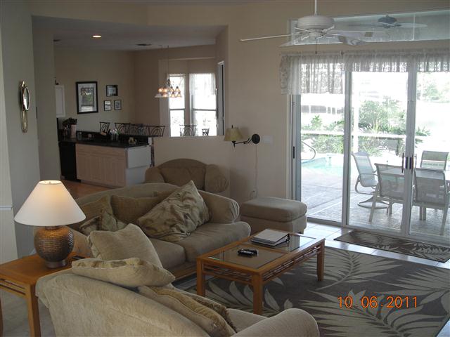 Our Marco Island home's view from the entry way across great room.